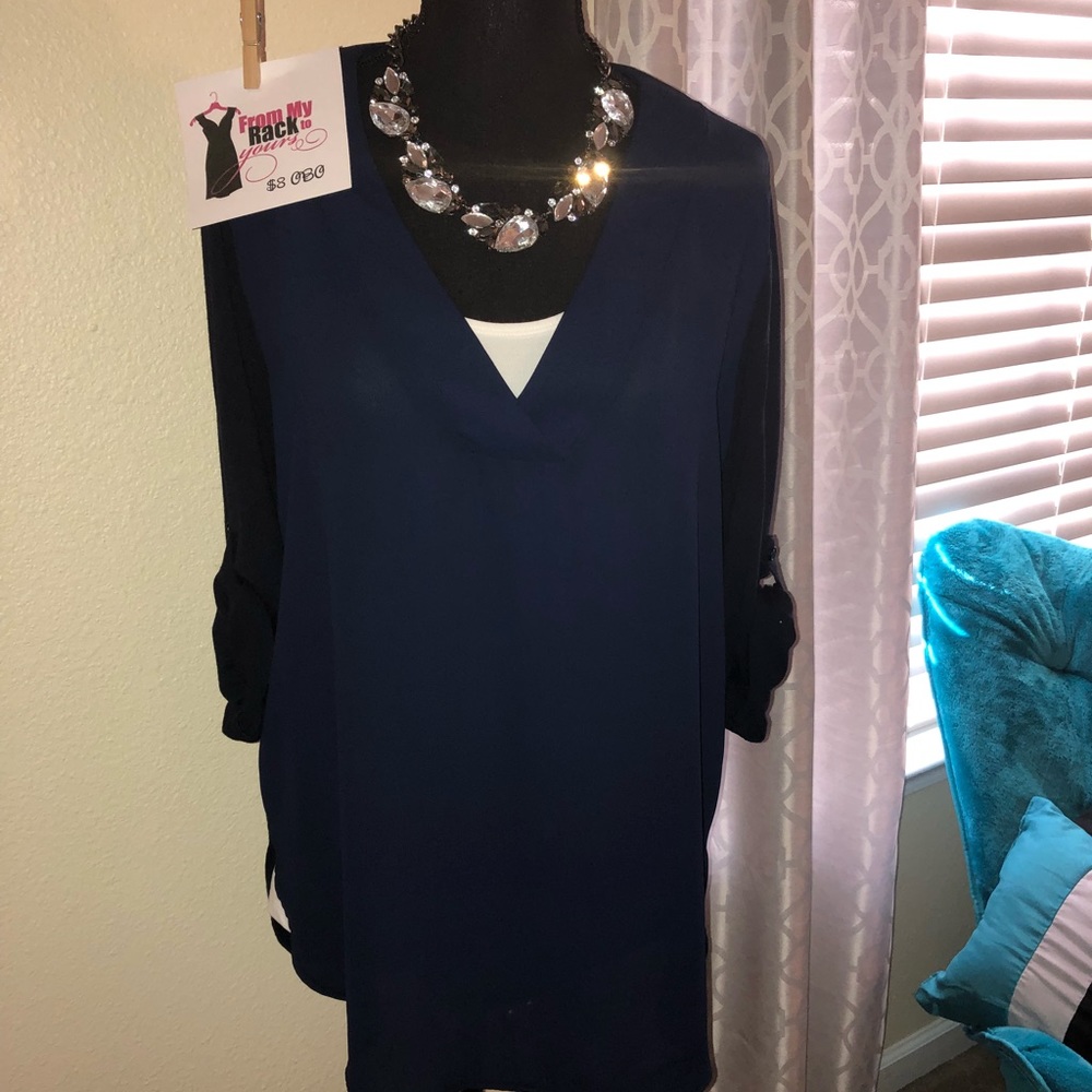 New York & Co. Navy Blouse Size Large